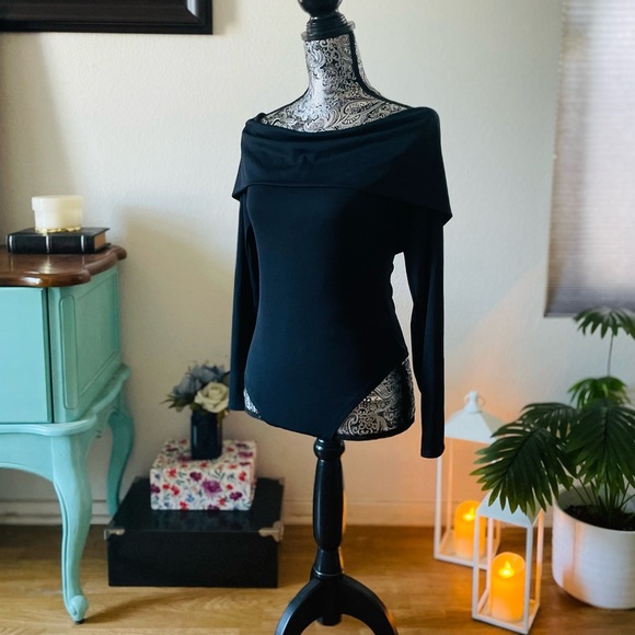 NWT Alice + Olivia Elia Off The Shoulder Foldover Bodysuit Blouse Top Size L - Picture 12 of 15